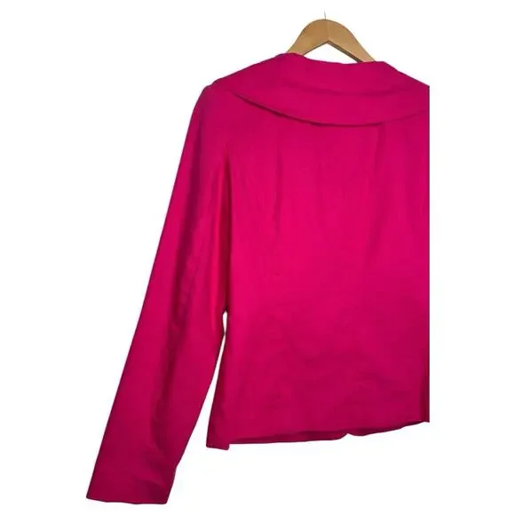 Chadwicks Blazer Womens 14 Pink Linen Jacket Peter Pan Collar Career Wear - Picture 11 of 13